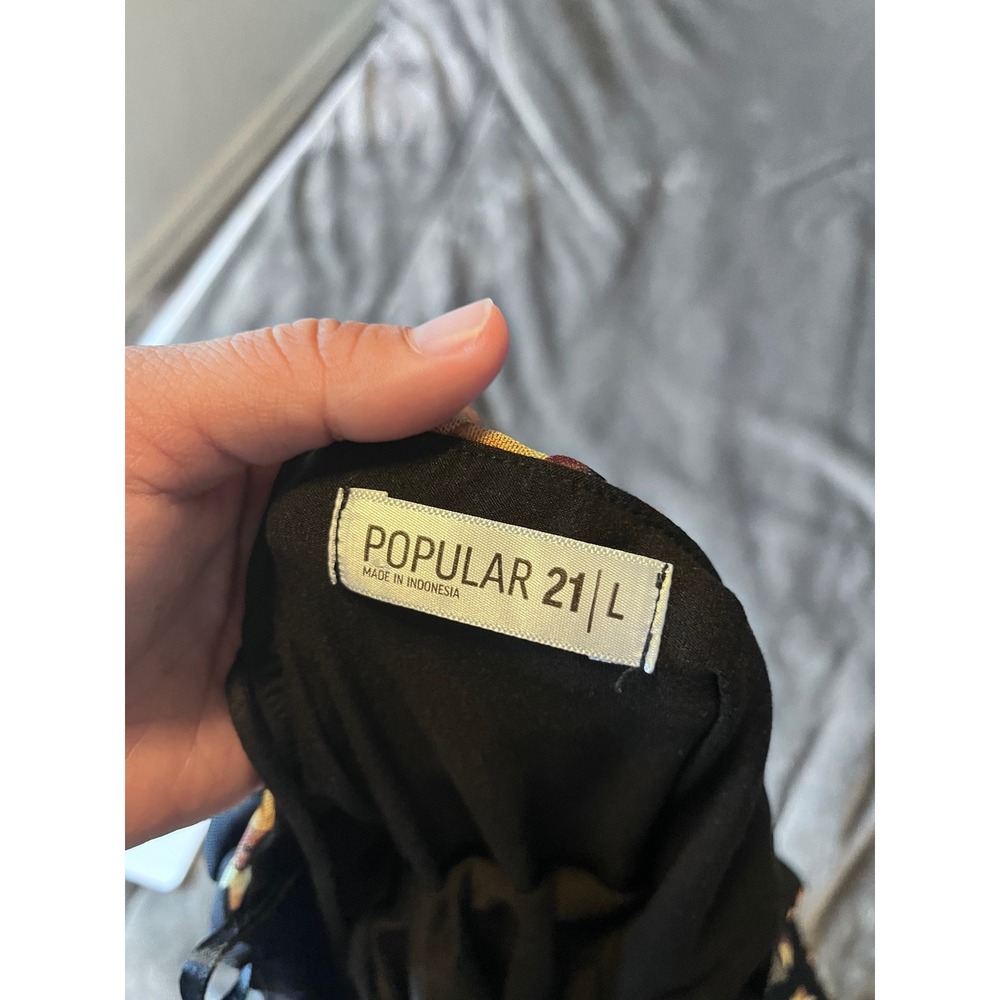 Popular 21 Sunflower Print Ruched Midi Dress Black Yellow Bodycon Side Slit L - Picture 3 of 4